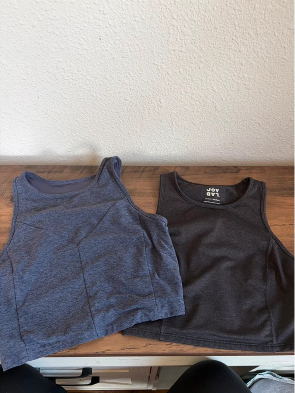 Bundle of 2 JoyLab high neck sports bras/crop tops size M. Blue and Grey